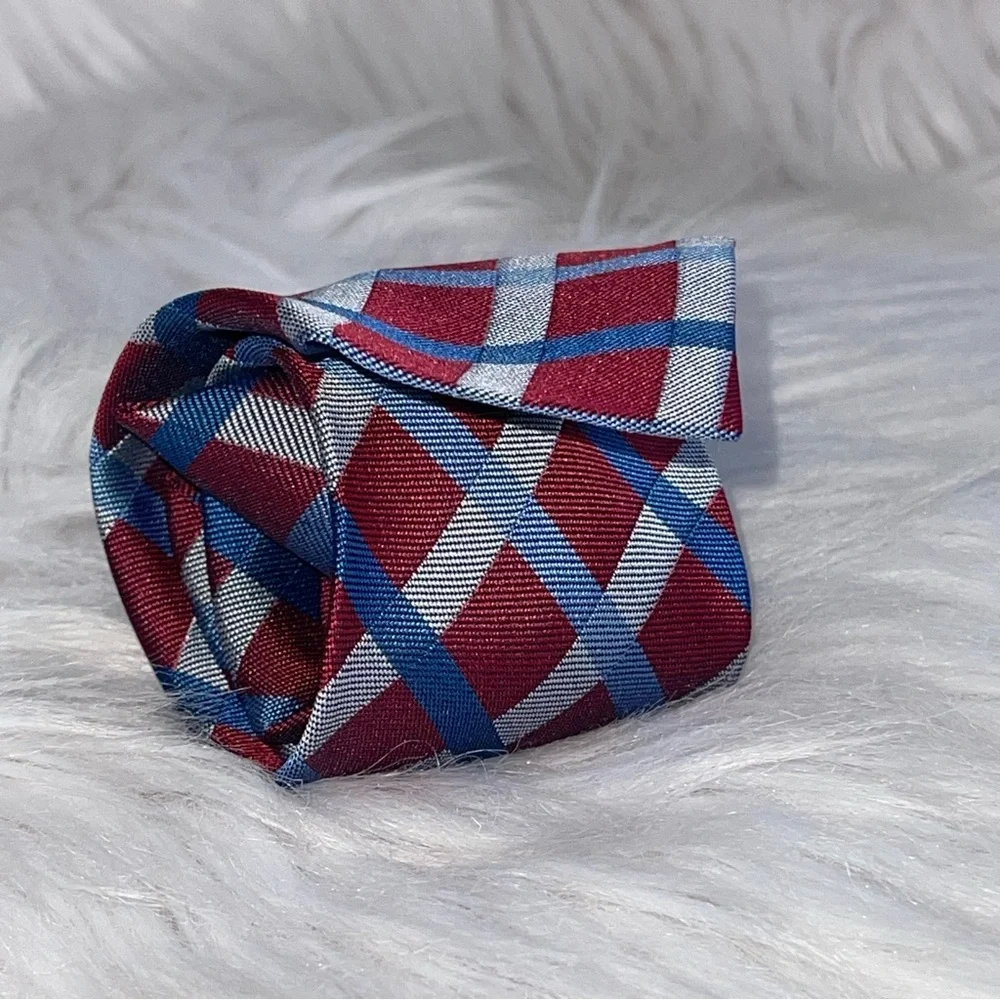 Unbranded Kids Clip On Tie Maroon & Blue Striped